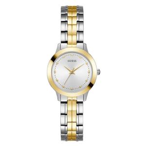 女士石英防水不锈钢金 tone 手表两色拼接商务休闲银色金色表盘 initial