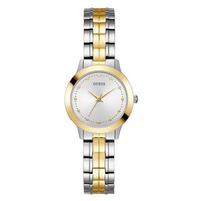 女士石英防水不锈钢金 tone 手表两色拼接商务休闲银色金色表盘