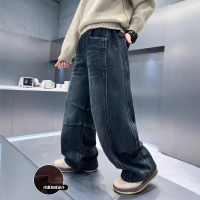 男童加绒牛仔裤新款大儿童加厚冬装直筒长裤秋冬一体绒裤子潮