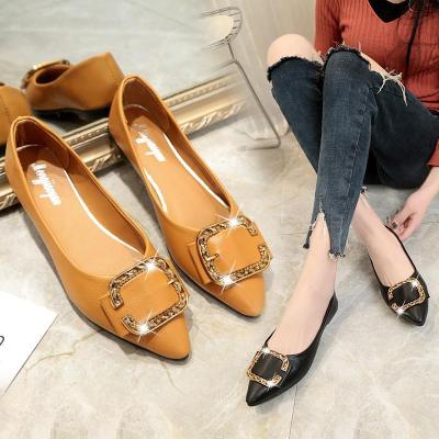 串得起2019新款舒适时尚春夏季韩版女式单鞋懒人鞋纯色简约女气质淑女简约个性平底浅口尖头金属装饰时尚简约一脚蹬女士低帮鞋