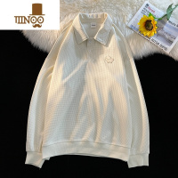 YANXU华夫格Polo领体恤男日系潮流宽松套头卫衣韩版百搭情侣长袖上衣服