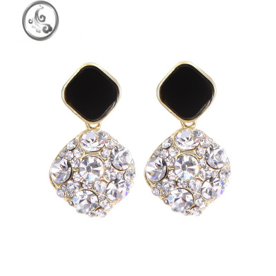 JiMi黑色菱形职场百搭S925银针耳钉气质高级感显脸瘦耳环2023年新款潮