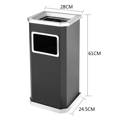 商用大号不锈钢分类垃圾桶带烟灰缸 黑色靠墙式侧开口