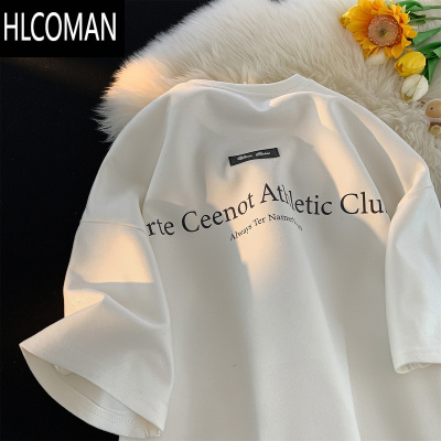 HLCOMAN三本针白色t恤男士夏季潮牌宽松短袖美式复古潮流潮牌半截袖