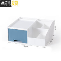 三维工匠笔筒创意时尚韩国小清新少女心文具学习博主桌面摆件办公室收纳盒 深蓝单格[长约22cm]