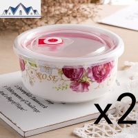 陶瓷保鲜碗三件套微波炉适用碗冰箱收纳盒大号泡面碗学生便当饭盒 三维工匠