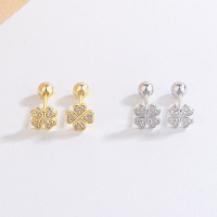 s925银针四叶草耳钉女小巧精致微镶螺丝拧扣耳骨钉小众设计感耳饰送女朋友老婆情人节七夕生日礼物