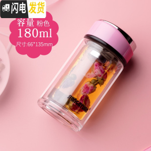 三维工匠双层隔热保温玻璃杯女士便携创意时尚泡茶水杯子优雅迷你简约茶杯