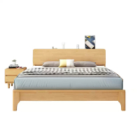 易企采 150*200CM木质床含1个床头柜不含床垫 现代简约原木单人床出租房宿舍公寓木质大床