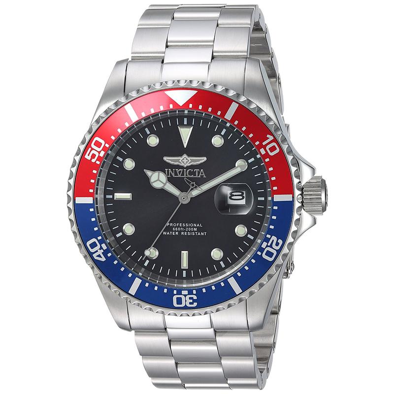 因维克塔(INVICTA)男款石英防水不锈钢潜水手表商务休闲运动风格全金属表带黑盘男士手表