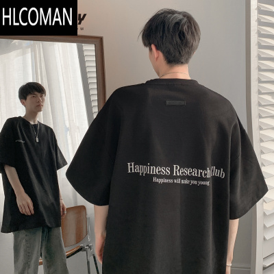 HLCOMAN美式复古t恤男夏字母印花短袖上衣高街潮牌宽松休闲半袖体恤