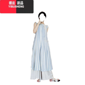 YIBUSHENG日系休闲复古条纹无袖连衣裙女叠穿设计感宽松显瘦小飞袖背心裙