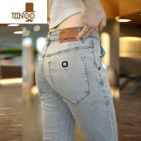 YANXU高端牛仔裤男款男装修身小脚弹力百搭休闲灰白色长裤子春潮