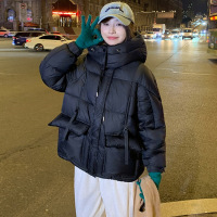 年冬季新款中长款棉服女时尚休闲显瘦蓬松韩系拼色加厚外套