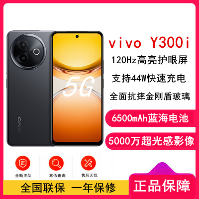 [全新]vivo Y300i 墨玉黑 12GB+256GB 第二代骁龙4 5G芯 6500mAh电池 44W充电 5000万高清影像 5G 手机