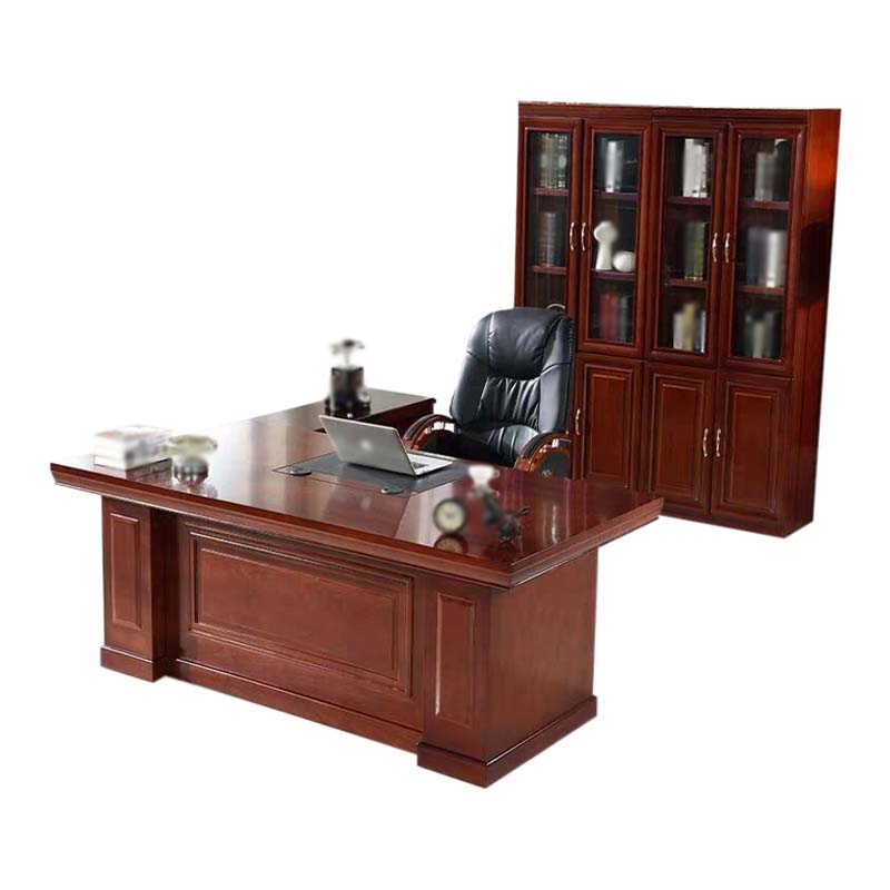 利特莱依老板桌大班台总裁桌椅组合贴实木皮办公桌简约现代单人主管经理桌1.6米整套+椅子+四门书柜