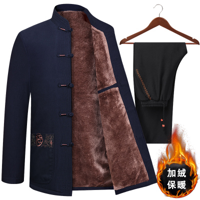 NEWLAKE冬季中老年唐装男外套爷爷装冬装衣服老人棉衣加绒衣服婚礼爸爸装棉衣