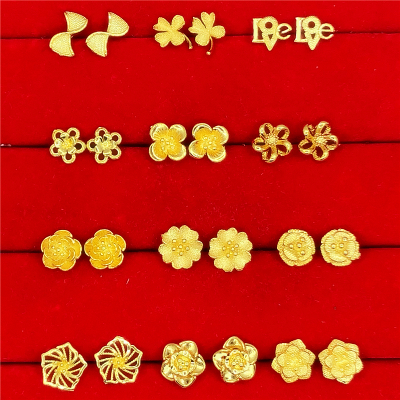越南沙金耳钉女百搭铜镀金仿金假黄金花朵气质耳环仿过敏久不掉色送女朋友老婆情人节七夕生日礼物