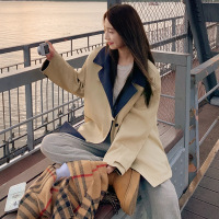 年冬季新款宽松短款拼接风衣棉服高级感气质休闲加棉撞色外套