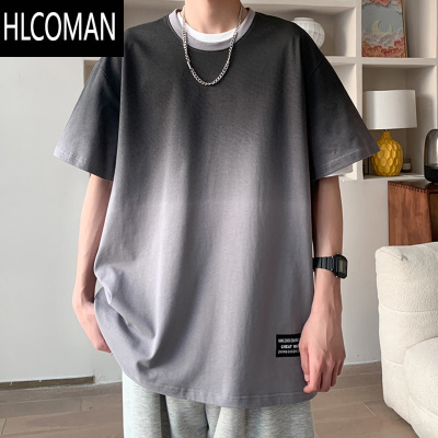 HLCOMAN渐变色短袖t恤男夏季舒适半袖男宽松上衣青少年痞帅圆领体恤T