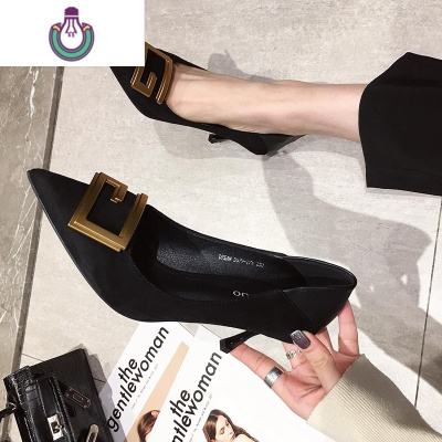 FISHBASKET黑色性感高跟鞋女2020年新款名媛软皮不磨脚尖头细跟浅口单鞋休闲鞋