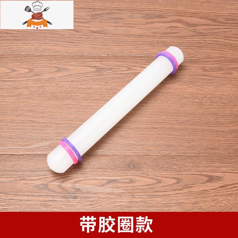 塑料pp擀面杖不粘翻糖赶面棒硅胶家用烘焙工具饺子皮器捍擀面棍 敬平 有硅胶调节圈 中号2.5*33cm
