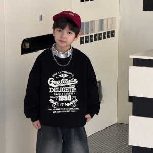 童酷儿童冬款湖州织里童装美式印花一体绒加厚圆领男童卫衣潮