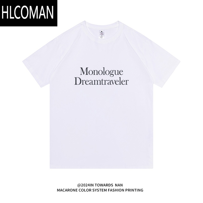 HLCOMAN朝南工作室 复古简约字母印花短袖T恤男女潮牌百搭宽松情侣上衣夏