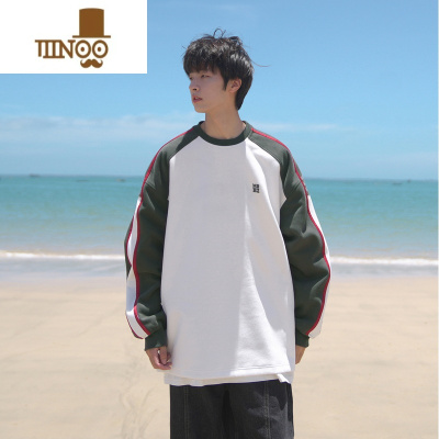 YANXUE秋季新款男圆领卫衣370g运动感拼色休闲学生上衣潮