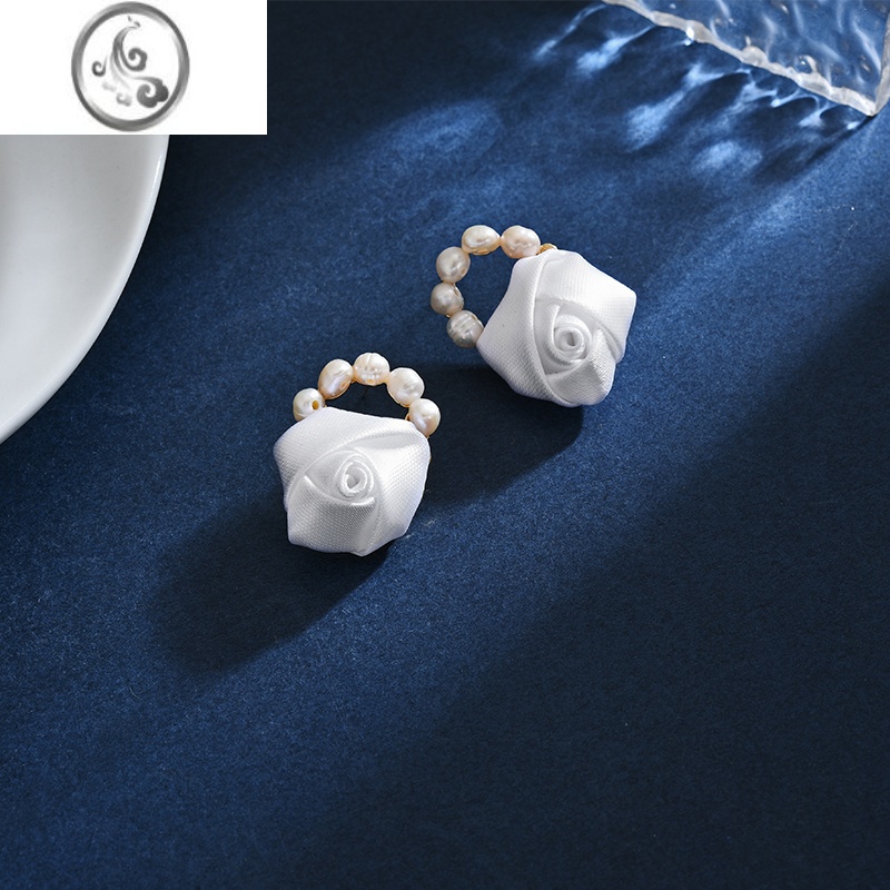 JiMi七夕礼物黑色干枯玫瑰耳环小众设计法式复古巴洛克珍珠耳饰女