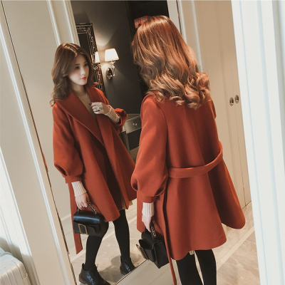 FISHBASKET赫本风毛呢外套女装2020新款气质小个子中长款宽松斗篷大衣毛呢外套