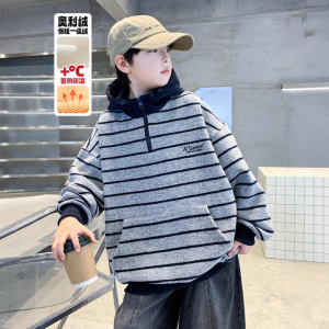儿童装男童冬装加绒连帽卫衣新款男孩加厚上衣中大童秋冬款潮