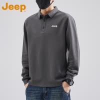 JEEP吉普翻领POLO衫男士春秋季潮流刺绣休闲t恤长袖上衣打底衫男