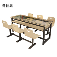 誉佳鑫餐桌6人学校食堂小吃店快餐桌椅饭堂钢化玻璃桌1800*600*750含椅