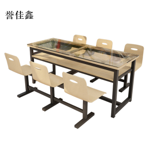 誉佳鑫餐桌6人学校食堂小吃店快餐桌椅饭堂钢化玻璃桌1800*600*750含椅