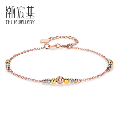 潮宏基焦点18K金手链玫瑰金手绳彩金手饰女送女友礼物FQ约1.6g，链长16cm+尾链