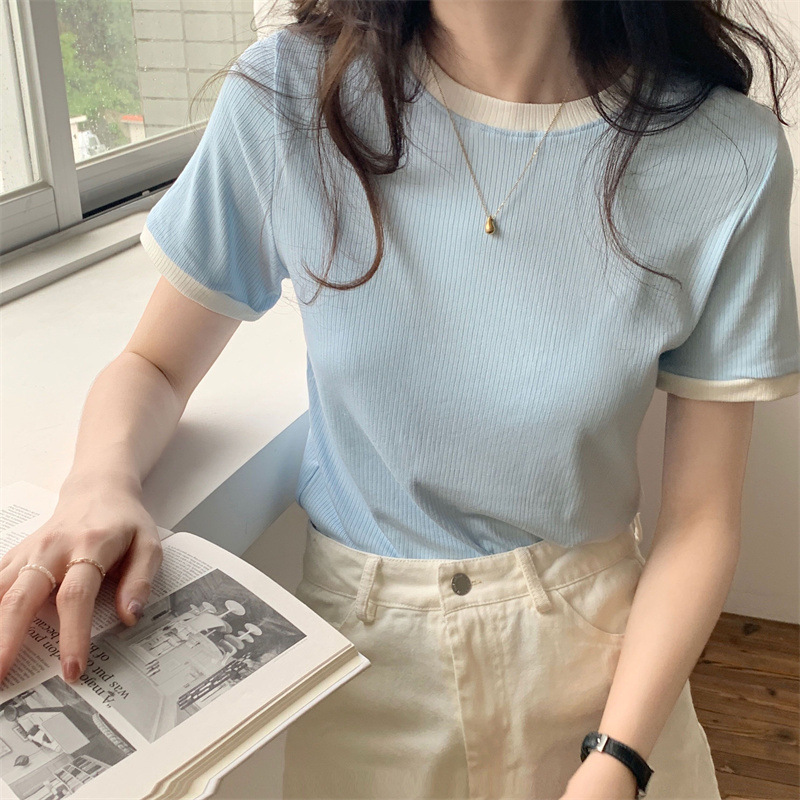 休闲打底衫上衣女修身短袖T恤女夏季新款韩版学生圆领女装潮