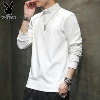 花花公子半高领长袖t恤男士德绒内搭打底衫春秋季款白色上衣服男T