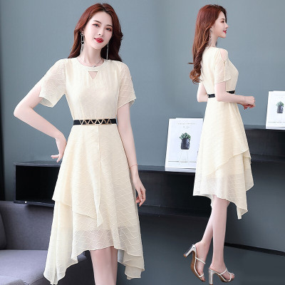 权小威女装丝连衣裙女2021年夏季新款时尚百搭气质优雅宽松大码中长款雪纺裙子