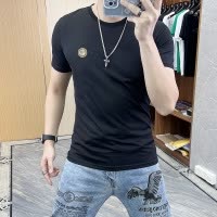 2026夏季新款T恤男修身个性刺绣烫钻欧货潮牌丝光棉圆领体恤