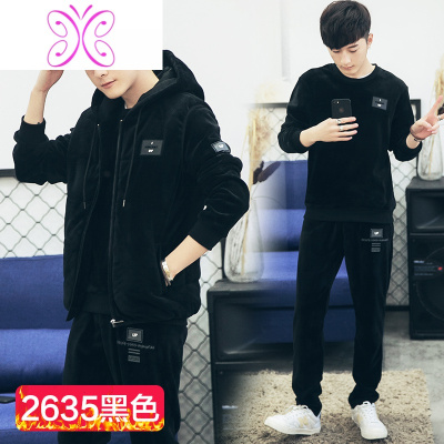 YUANSU加绒卫衣男连帽秋冬款2020新款潮加厚冬季衣服套装男士金丝绒外套卫衣