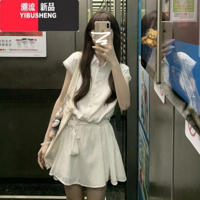 YIBUSHENG冷淡独特别致收腰气质白色连衣裙子季女装新款大方得体涩谷短裙