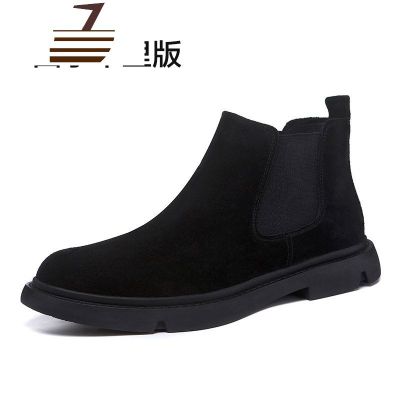 尗卡马丁靴男英伦真皮透气中帮鞋休闲鞋一脚蹬套脚靴子男皮靴男潮