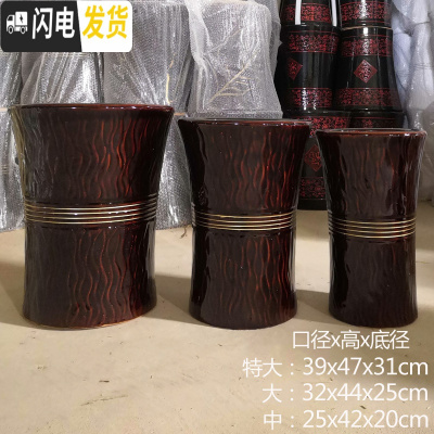 三维工匠北欧高筒陶瓷花盆特大大 大号家用创意君子兰盆景阳台托盘室 金线-古铜[送托盘、垫片] 大花盆容器