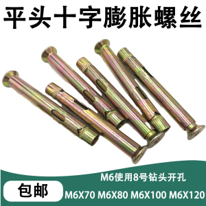汐岩平头膨胀螺丝沉头内膨胀地板膨胀隐形膨胀螺丝十字膨胀螺丝M6加长