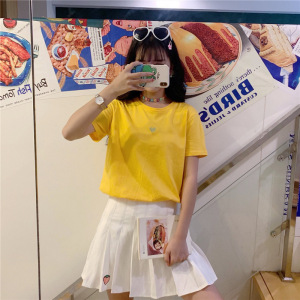 心形刺绣短袖T恤女夏季新款宽松女士打底衫上衣 韩国女装