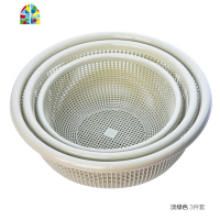 圆形镂空洗菜篮三件套塑料厨房洗菜盆客厅水果家用洗菜篮子 FENGHOU 淡蓝色三件套