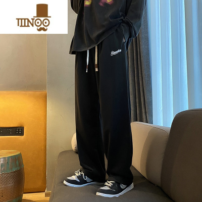 YANXU休闲直筒裤子男冬季港风高街长裤垂感卫裤青少年潮美式宽松运动裤
