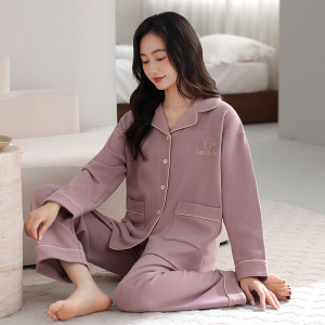 年新款睡衣女士秋冬季羊毛德绒加厚保暖简约开衫家居服可外穿