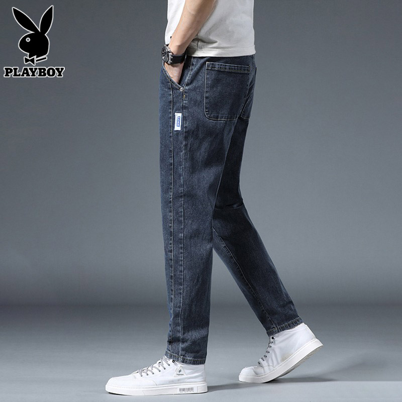 花花公子男士牛仔裤夏季潮流简约弹力裤子休闲宽松直筒长裤男